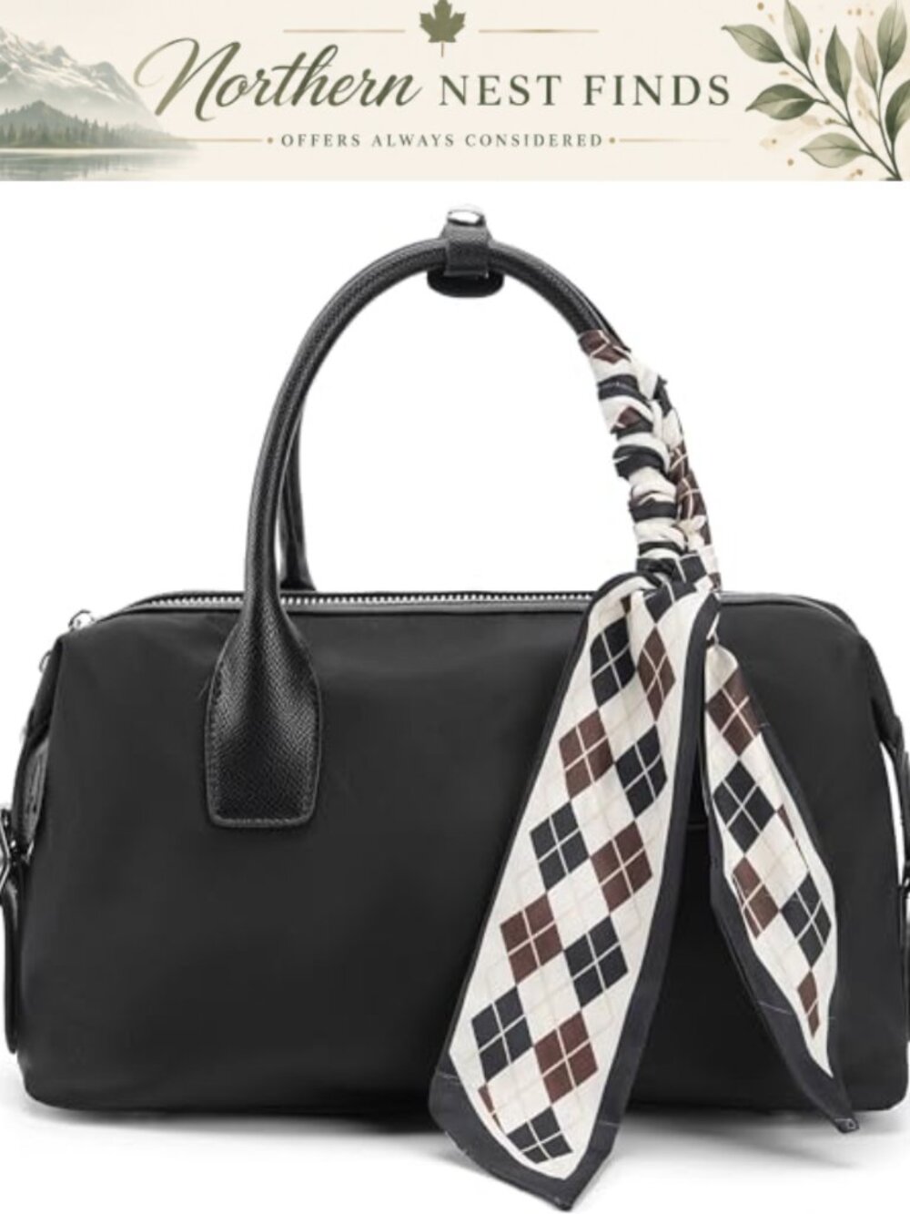 Premium Nylon Vegan Leather Trim Crossbody Bowling Bag